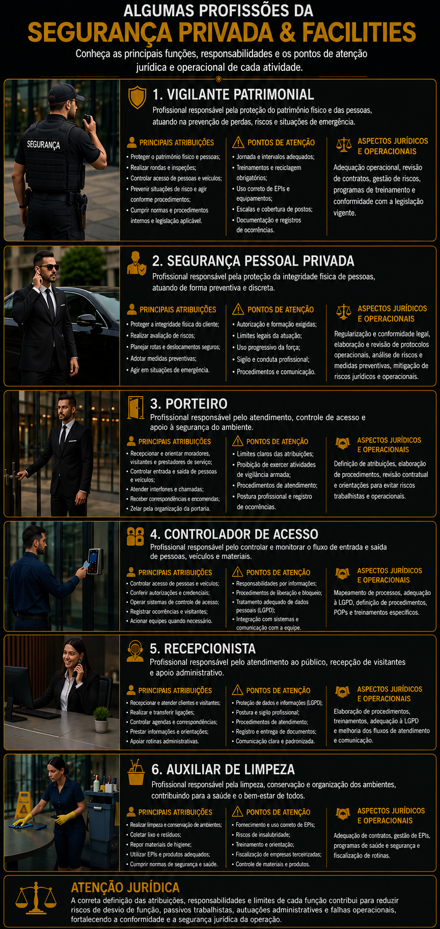Algumas Profissões da Segurança Privada e Facilities - Atribuições e Pontos de Atenção